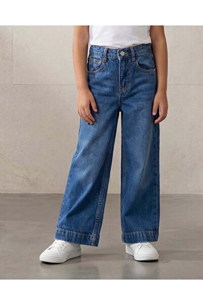 REDTAG Girls Dark Wash Wide Leg Jeans