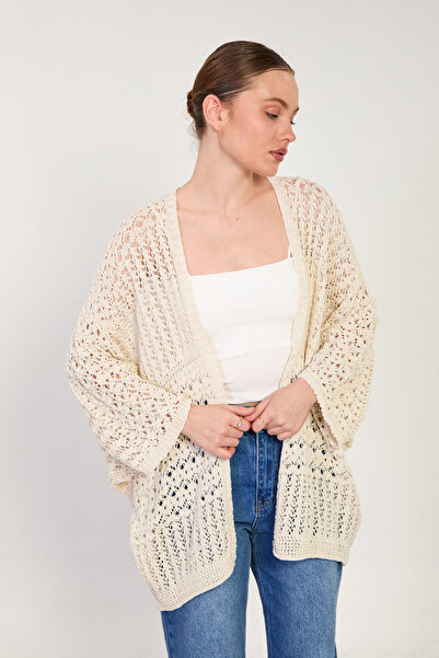 BARRELS AND OIL Women's batwing sleeve open knit cardigan - natural