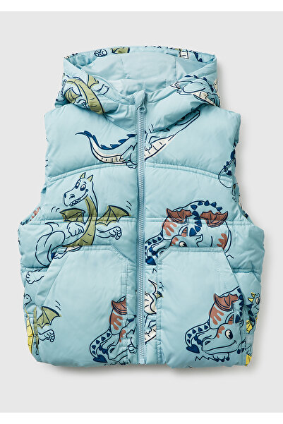 United Colors of Benetton Boys' all-over patterned hooded vest with logo label