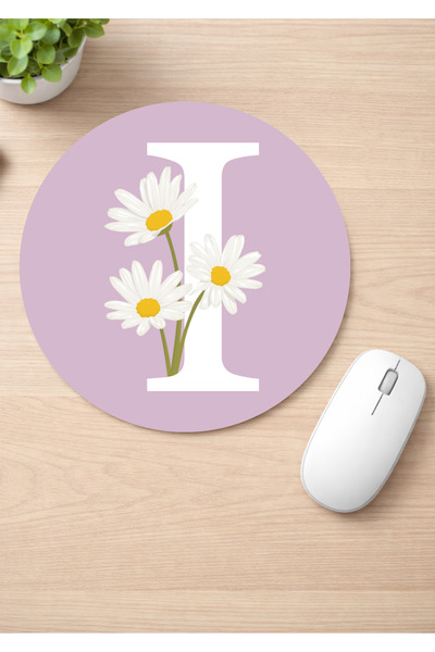 Eylül Design Letter Printed Round Non-Slip Mousepad Ergonomic Mouse Pad