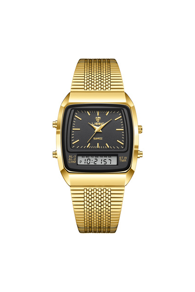 Choice ساعات ليبيج الرقمية الفاخرة باللون الأسود والذهبي، تعمل بالكوارتز، منا...