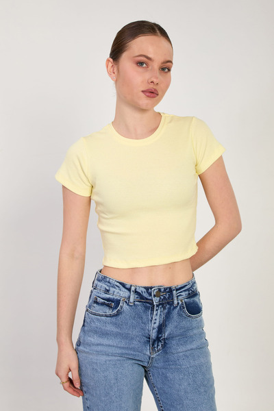 BARRELS AND OIL Women's Crew Neck Ribbed Bodysuit - Yellow