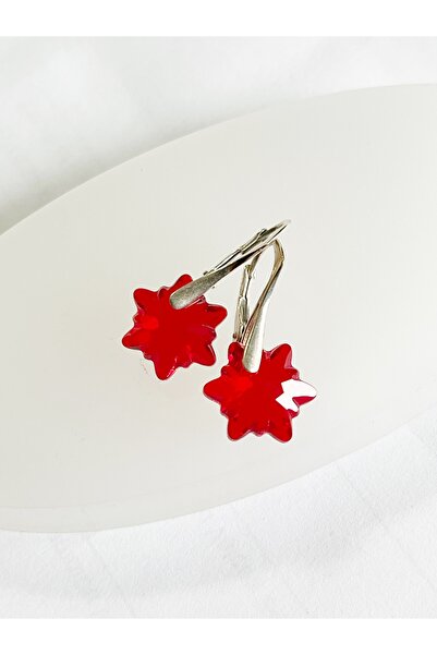 atellier47 925 silver earrings with red Swarovski crystal Siam