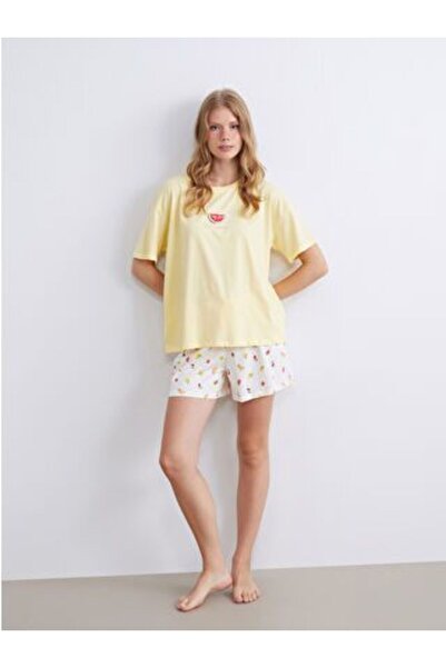 LC Waikiki Crew Neck Printed Women's Shorts Pajamas Set