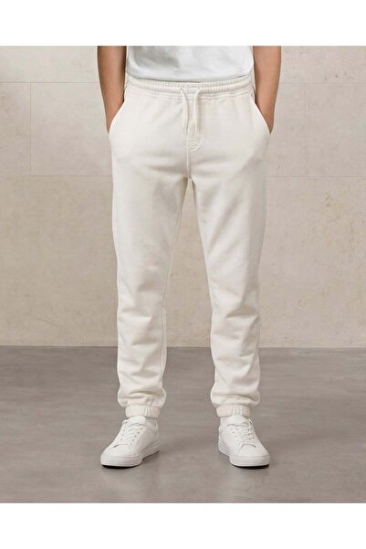 REDTAG Senior Boys White Knit Denim Jogger with Cuffed Hem