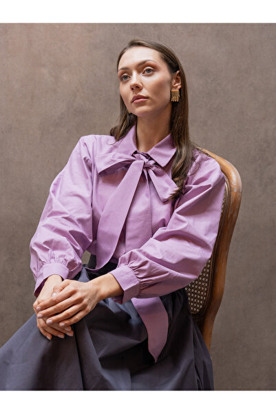 KÜÇÜĞÜM BUTİK Lilac Tie-Detail Poplin Shirt