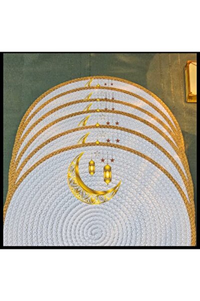 Patiska Tasarım Ramadan Special Set of 6 Straw-Looking Plates – Crescent & La...