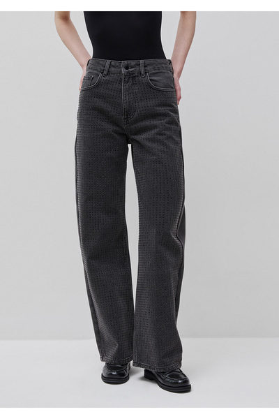 United Colors of Benetton Women's Black 100% Cotton 5-Pocket Wide Fit Denim T...