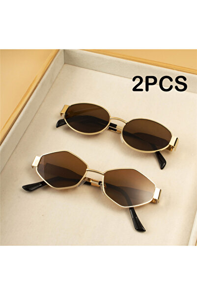 Choice C2 2PCS Vintage Punk Style Sunglasses Retro Round Metal Frame Women Su...