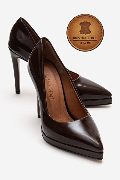 Ayakkabı Ateşi Genuine Leather Women's Brown Patent Leather Platform Heeled S...