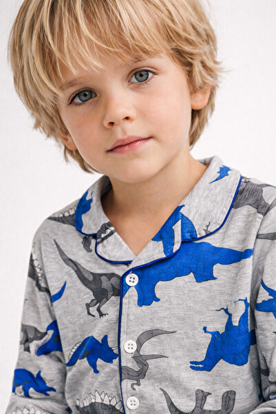 Beka Kids Patterned Long Sleeve Buttoned Front Shirt Collar Boys Pajama Set and Eye Patch