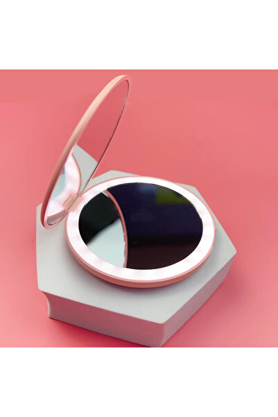 Choice1 Pink Pket LED Makeup Mirror Round Portable Folding Small with Light T...