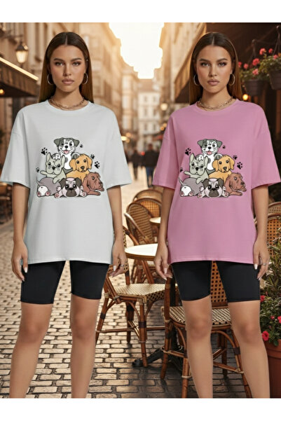 Gollinger Σετ 2 γυναικείων μπλουζών με στάμπα Cute Dogs και λαιμόκοψη ποδηλάτου