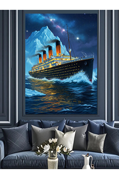 Tablo Mega Buzdağına Çarpan Titanic Gemisi Tablosu Dekoratif Kanvas - Mdf Ahş...