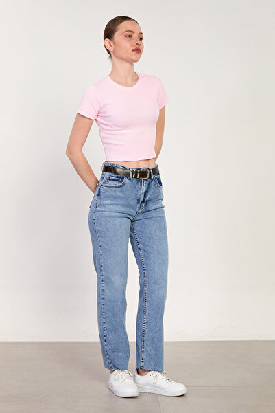 BARRELS AND OIL Women's J92 Belted Straight-Leg Jeans - Light Blue