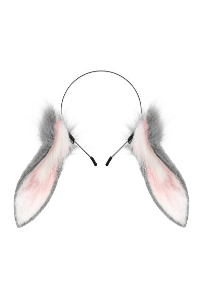 Choice1 Graywhite Animal Rabbit Ears Headband Faux Fur Bunny Headwear Plush H...