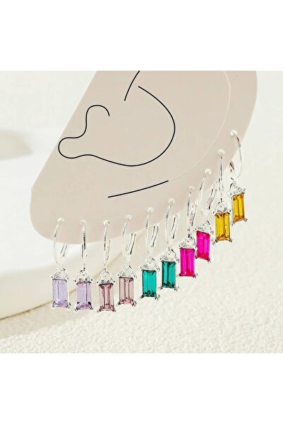 Choice SKU2 5 Paris Earrings Set Multicolor Stone Gold-Color Matel Small Hoop...