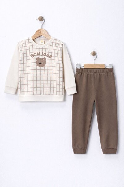 Air ayıcık kareli baskılı bebek takım