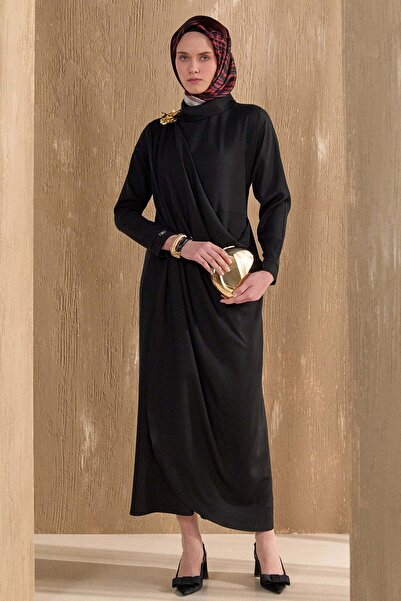 Setrms Asimetrik Drapeli Krep Elbise