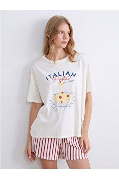 LC Waikiki Crew Neck Printed Women's Shorts Pajamas Set