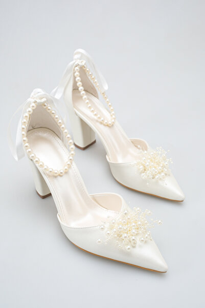 FOLLOWIN Pearl Bloom Pearl Detailed Thick Heeled Special Occasion Wedding Bri...