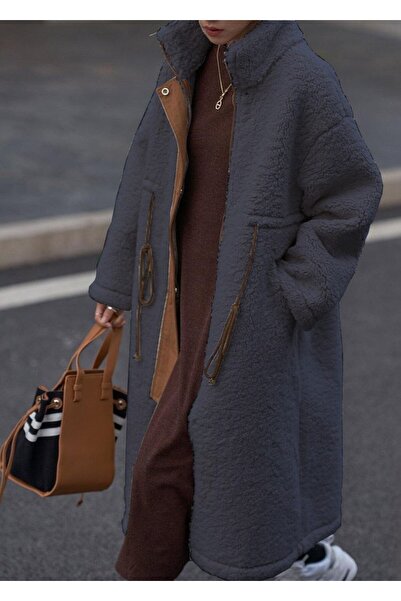 Toridas Jachetă de iarnă pentru femei cu talie reglabilă și detalii din pluș