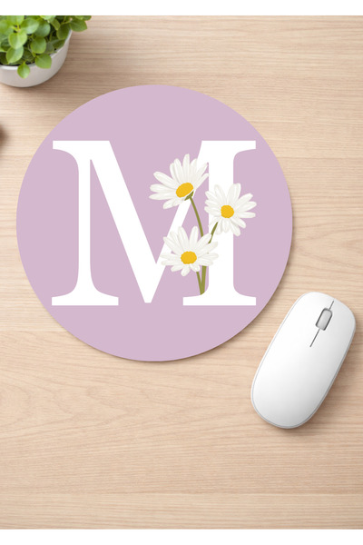 Eylül Design Letter Printed Round Non-Slip Mousepad Ergonomic Mouse Pad