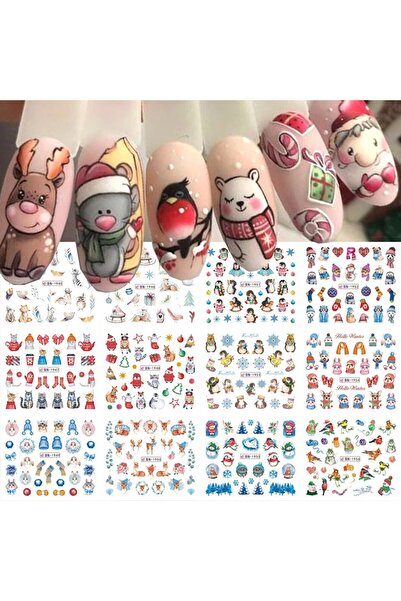 Choice BN1945-1956 12pcs Cute Penguin Winter Nail Stickers Birds Bear Cat Car...