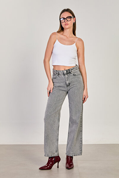 BARRELS AND OIL Women's washed palazzo jean pants - light grey
