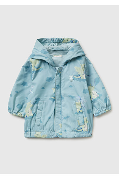 United Colors of Benetton Baby All-Over Printed Hooded Jacket with Hidden Zipper