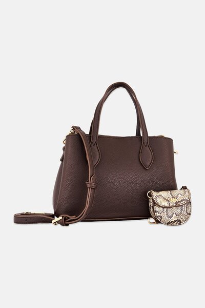 Anne Klein Women Brand Logo Satchel Bag with Coin Pouch, Dark Brown