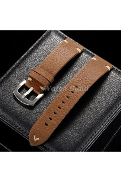 Choice 20mm Brown-Silver 18/20/22mm Universal Genuine Cowhide Watch Band Meta...