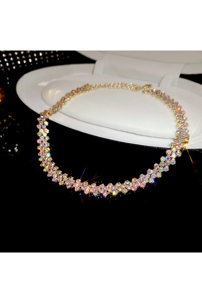 Choice9 قلادة تشوكر فاخرة لامعة مرصعة بالكامل بأحجار الراين الملونة للنساء، ب...