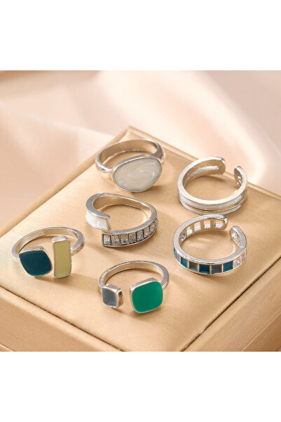 Choice1 KV5678608 6pcs Fashion Retro Emerald Moonlight Stone Opening Ring Set...