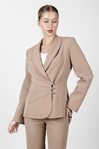 ÖNDER ÖZSOY Shawl Collar Double-Breasted Model Jacket-Stone - 1182100