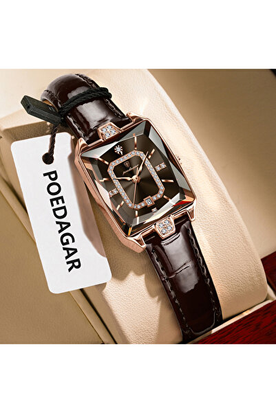 Choice6 785 Rose Gold Brown Rectangle Luxury Women's Watches Waterproof Date ...