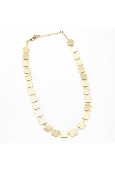 neslyaccessories 14K Işıltılı Kare Plaka Detaylı Kolye