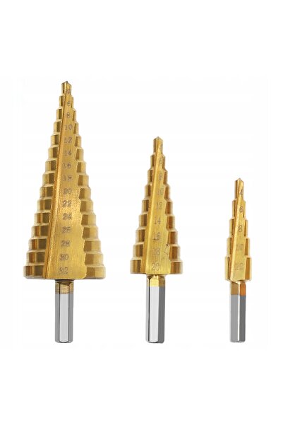 zola Set of 3 tapered drills, different sizes, HSS steel, titanium coated, ty...