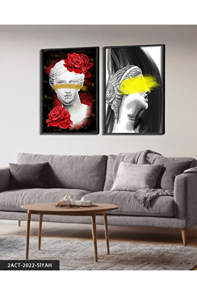 Evinemoda Crvena ruža Venera i statue 2-dijelna slika u drvenom okviru ACT