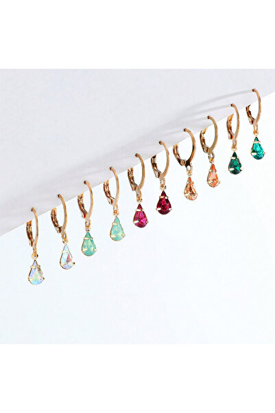 Choice1 SKU3 5 Paris Earrings Set Multicolor Stone Gold-Color Matel Small Hoo...