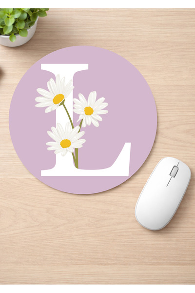 Eylül Design Letter Printed Round Non-Slip Mousepad Ergonomic Mouse Pad