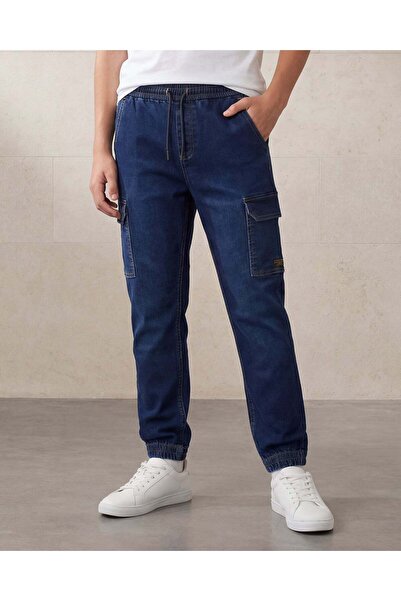 REDTAG Senior Boys Navy Cargo Jogger Denim Jeans