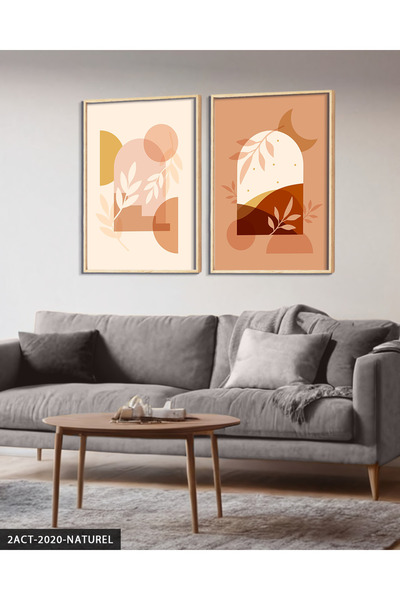 Evinemoda Boho Style Geometric Shapes 2 Pieces Wooden Framed Table Act