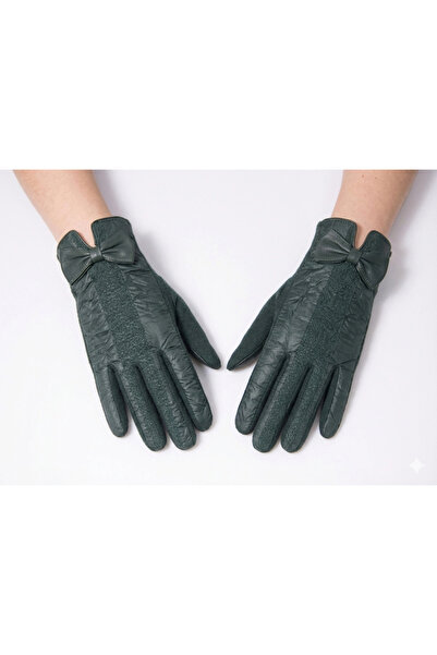 Bay Şapkacı - قفازات نسائية شتوية أنيقة مع تفاصيل فيونكة رائعة وبطانة من القط...