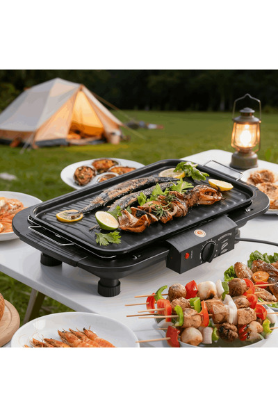 YESMAX شواية كهربائية داخلية، صينية شواء غير لاصقة للاستخدام على الطاولة مع ت...