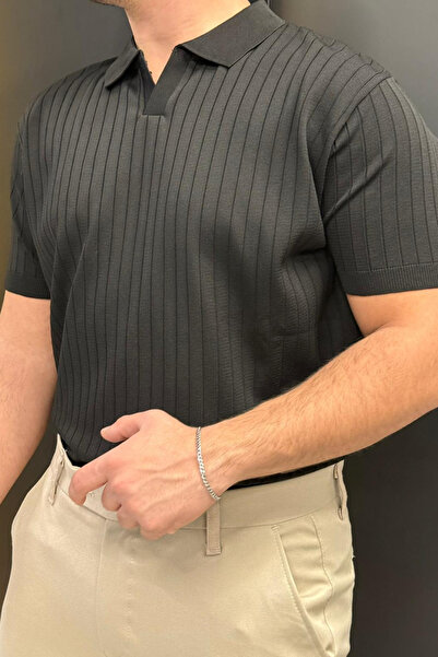 sunfyre Men's Slim Fit Ribbed Polo Collar Short Sleeve Knitwear T-Shirt Sun286