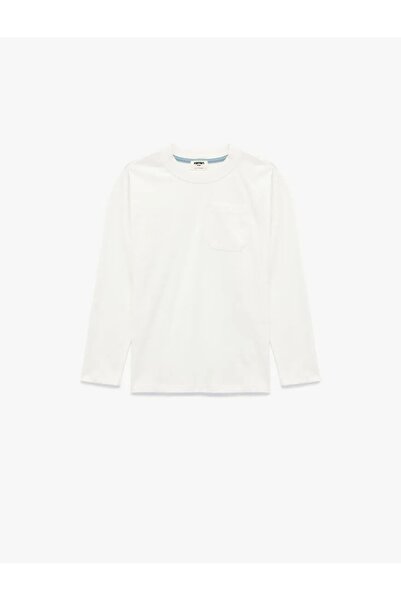 Koton Pamuklu Uzun Kollu Bisiklet Yaka Cep Detaylı Tişört