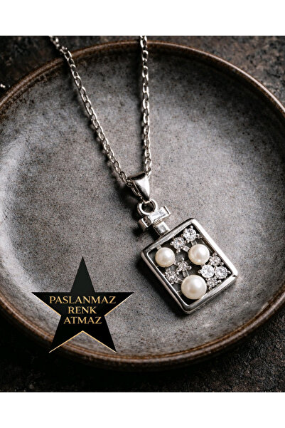 stainless steell 316 L Silver Pearl and Stone Stainless Steel Women's Necklace