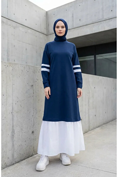 sefamerve Γαρνιλωμένο Σπορ Τεσσέττουρ Φόρεμα 71079-03 Ίντιγκο