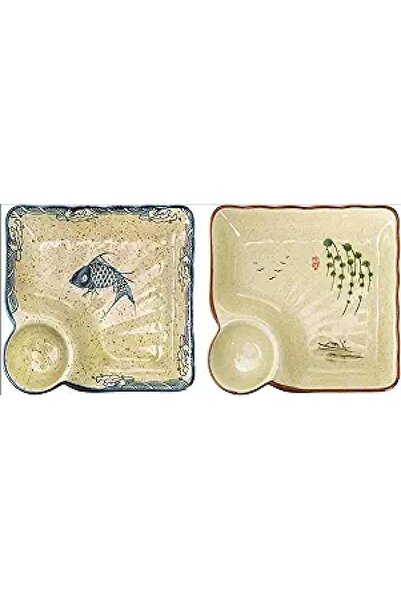 Arabest 2Pcs Ceramic Dumpling Plate & Sushi Dish, Fish Design Chip and Dip Pl...
